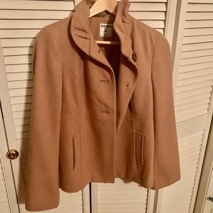 Camel Pea coat with ruffle collar